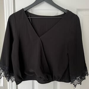 Black Crop Blouse w/Lace Sleeves